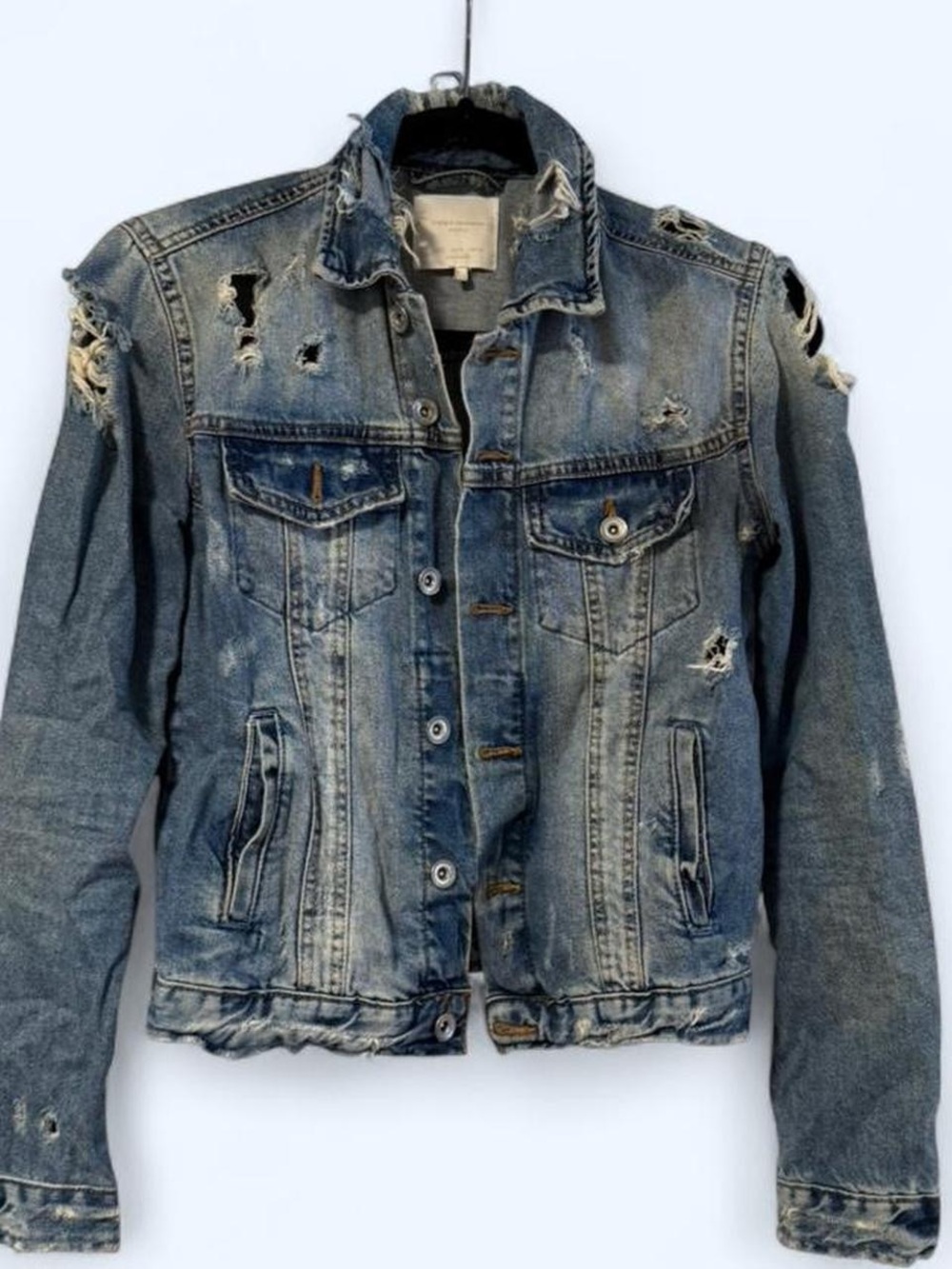 Zara Distressed Light Blue Denim Jacket